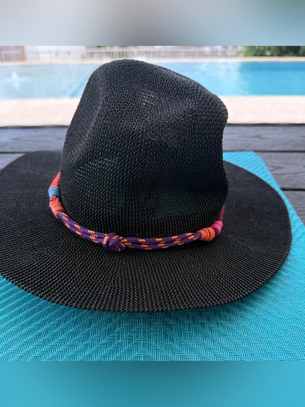 Parfois Womens Black Fedora with Multicolor Accent Cord